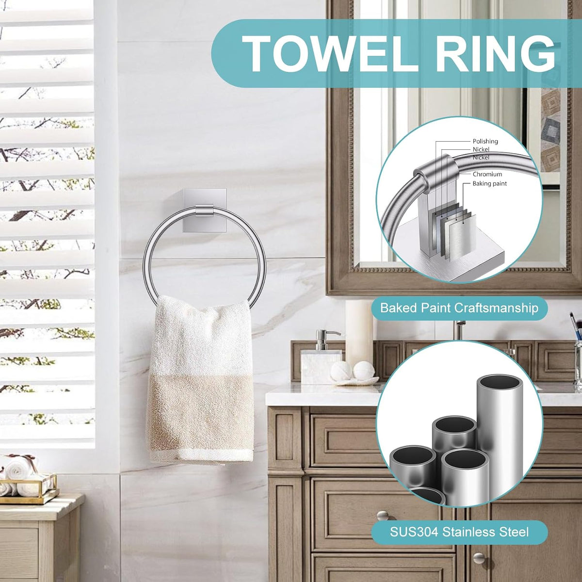 10 Pieces Brushed Nickel Towel Bar Set, Double Dase Toilet Paper Holder Bathroom Hardware Set, 23.6 Inch Stainless