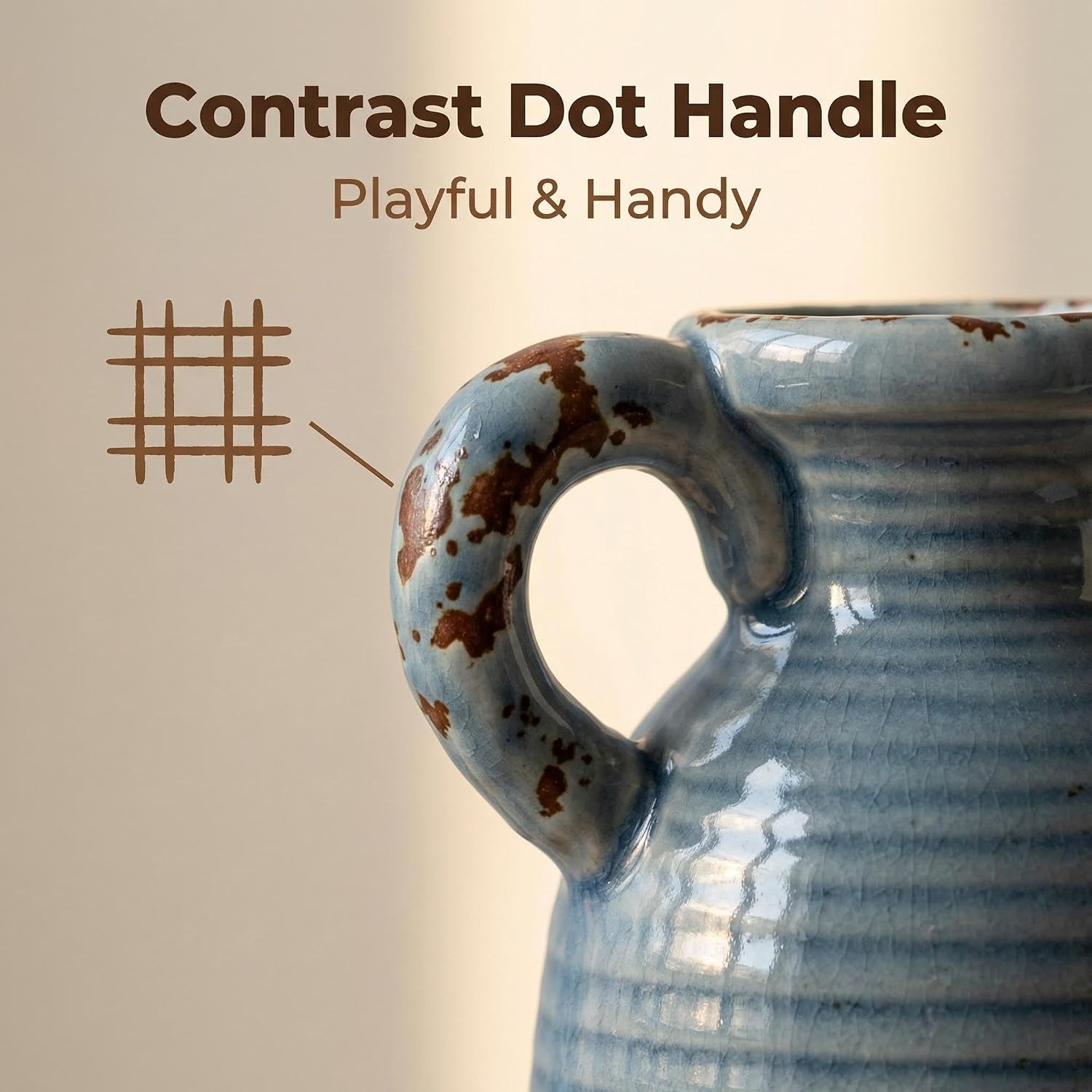 Ceramic Vase / Blue Neutral Rustic Modern Farmhouse Boho Decor / Handle-gray Blue Green / Set of 3