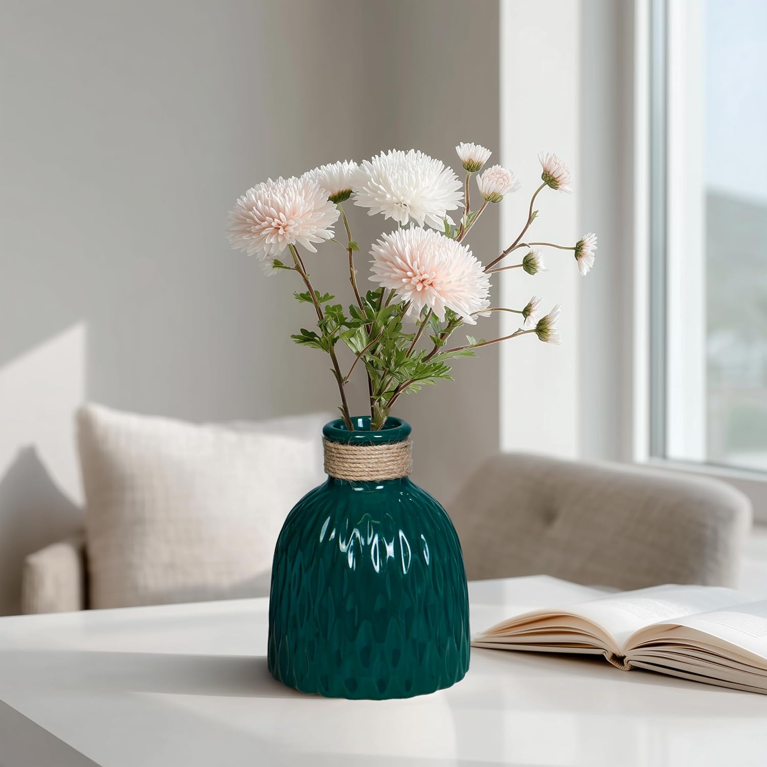 Modern Ceramic Vase for Flowers / Dark Green / 6 Inch