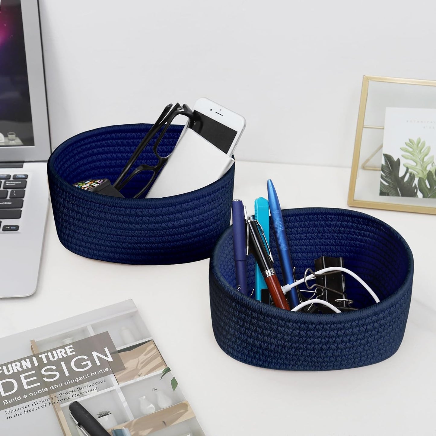 【 】 Small Woven Baskets / Navy Blue / Set of 2
