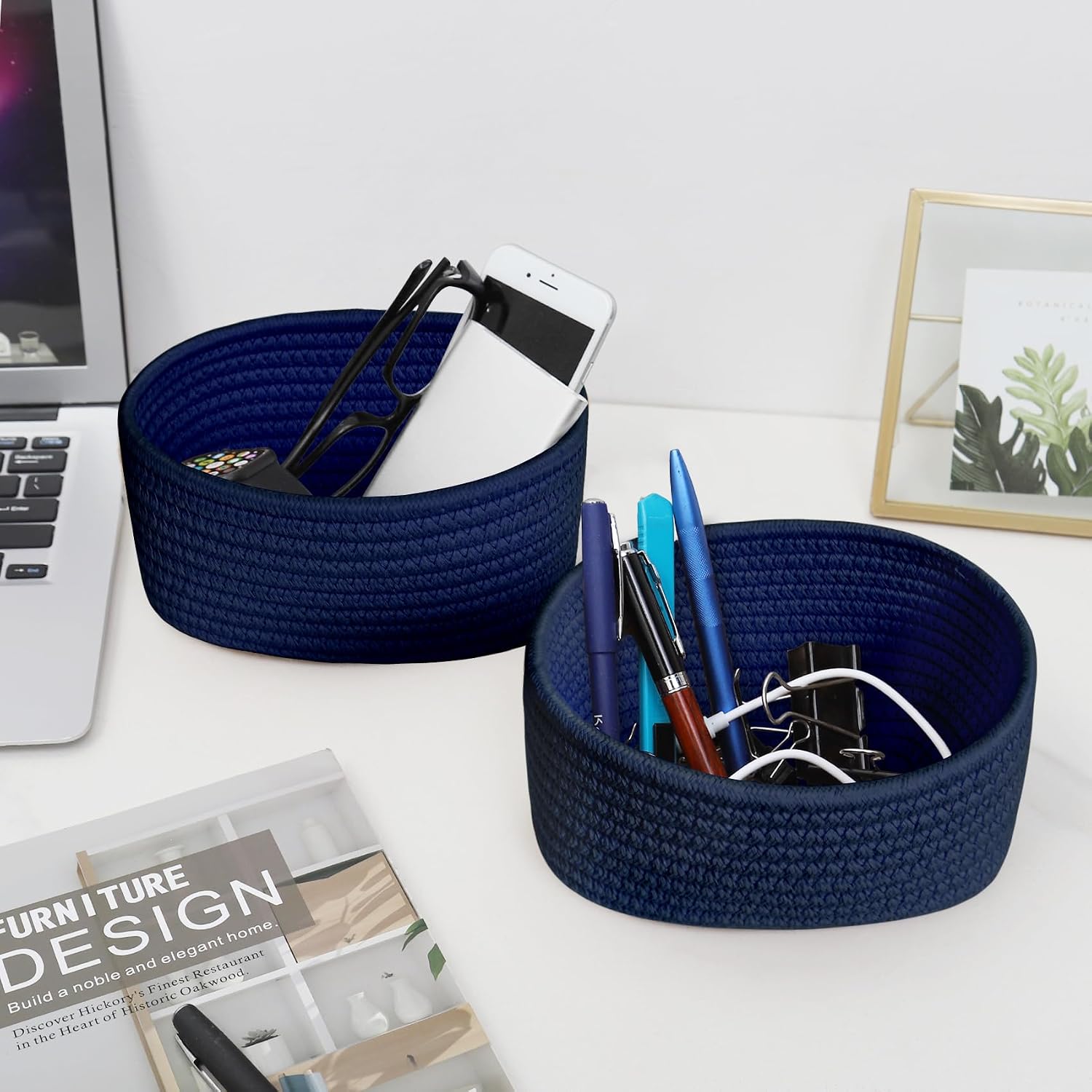【 】 Small Woven Baskets / Navy Blue / Set of 2