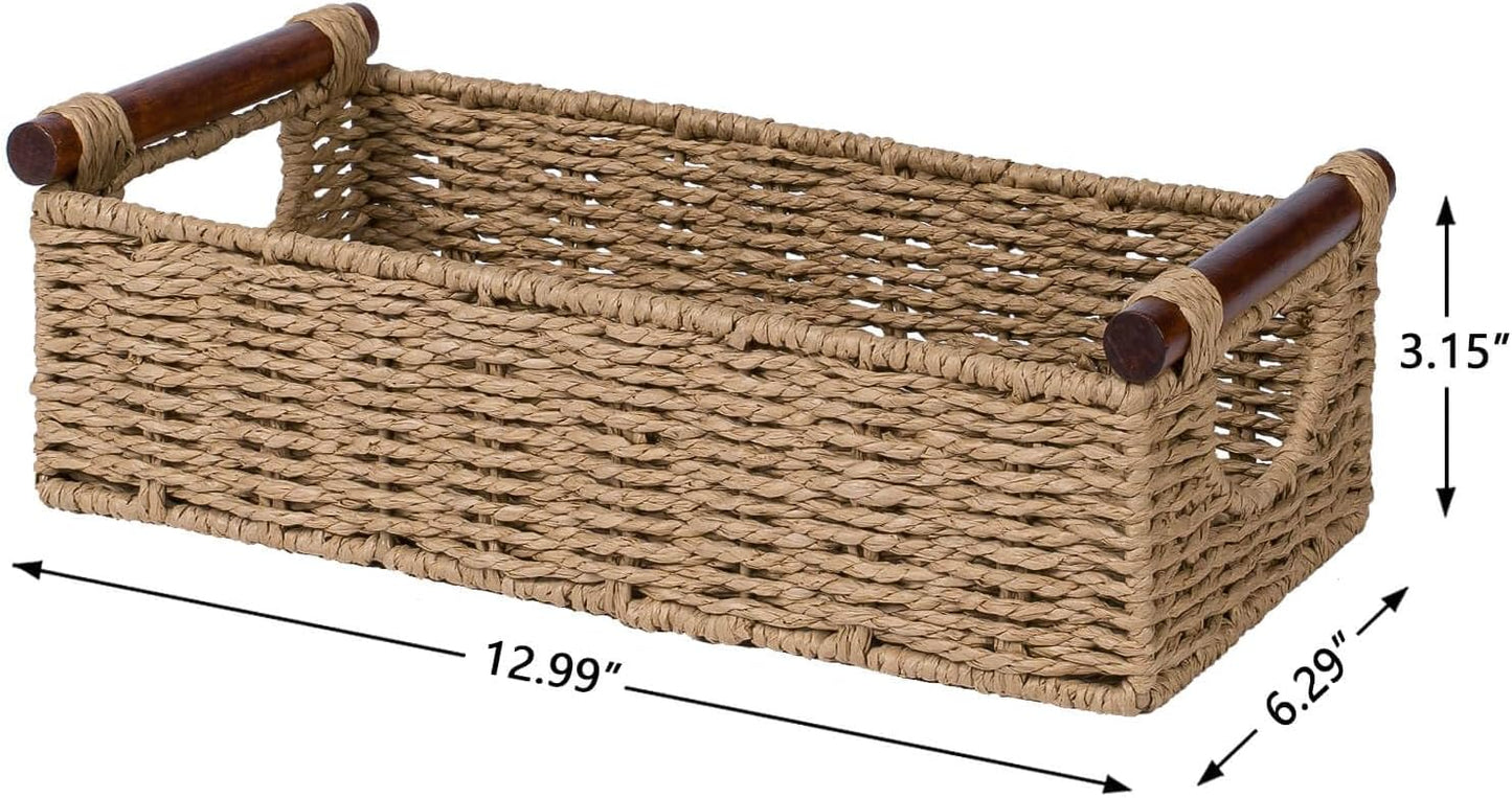 Small Wicker Toilet Basket Tray Organizer W/Cut Out Handle / Neutral / S - 12.99"l x 6.29"w x 3.1"h
