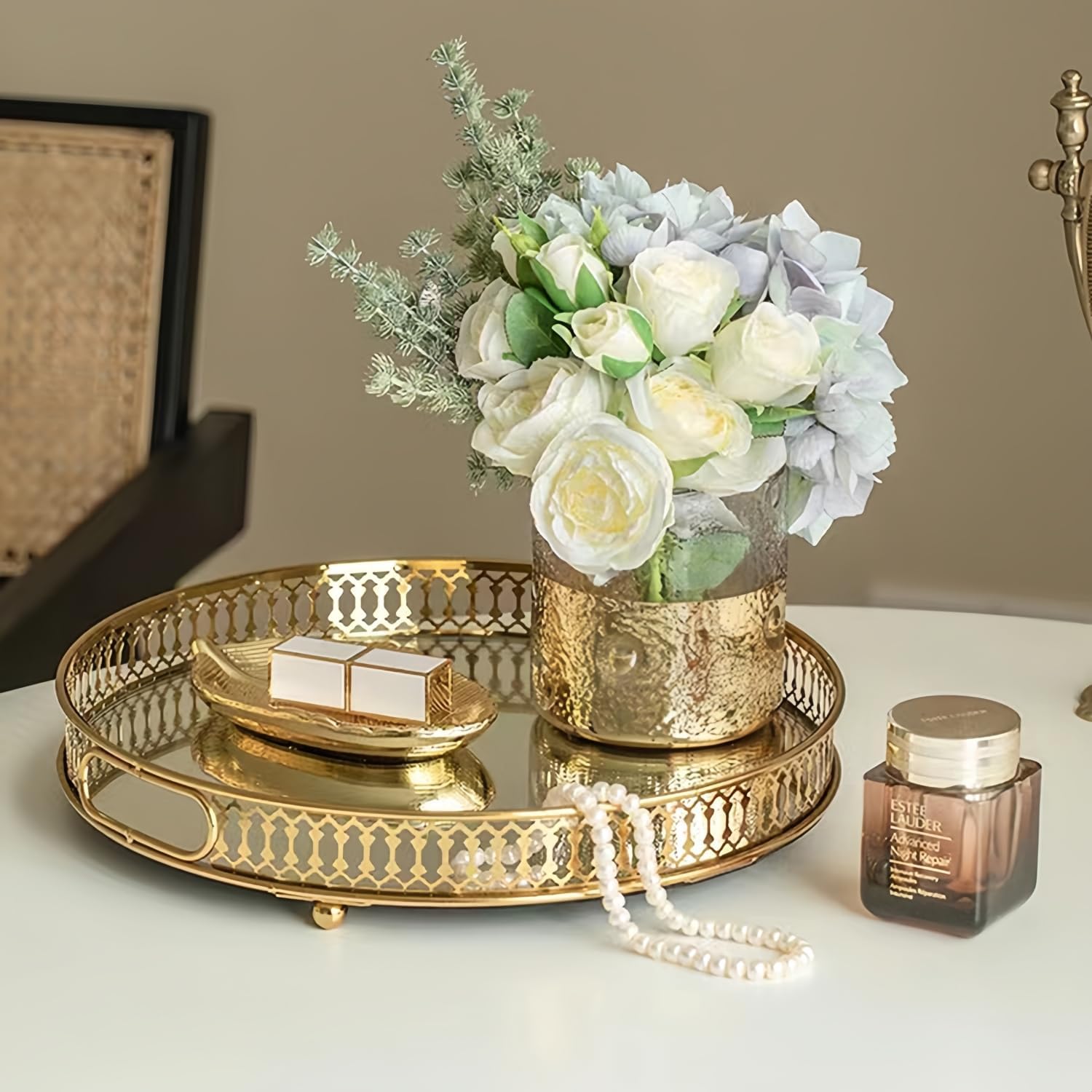 Decorative Glass and Tray for Cologne / Gold