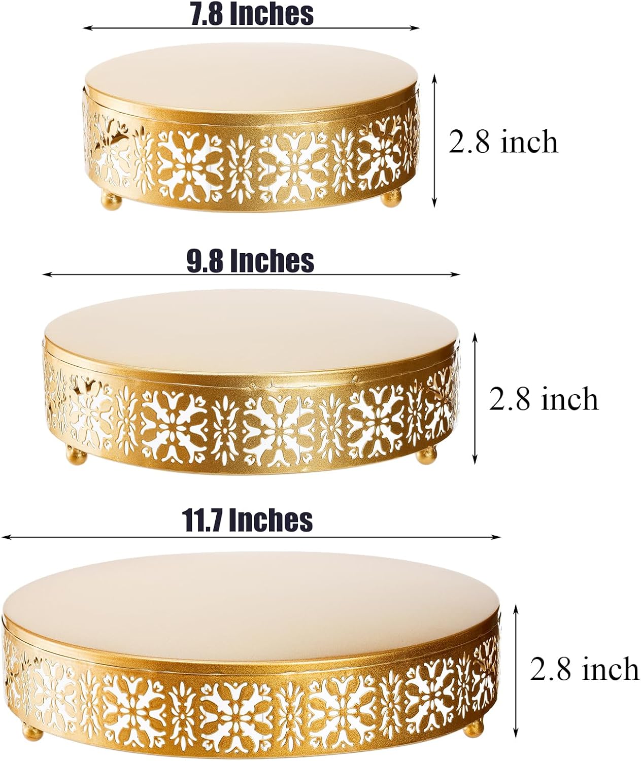 Coloch 3 Pieces Golden Cake Stand Set, 8/10/12 Inch Round Metal Dessert Display Stand Decorative Cake Holder Cupcake