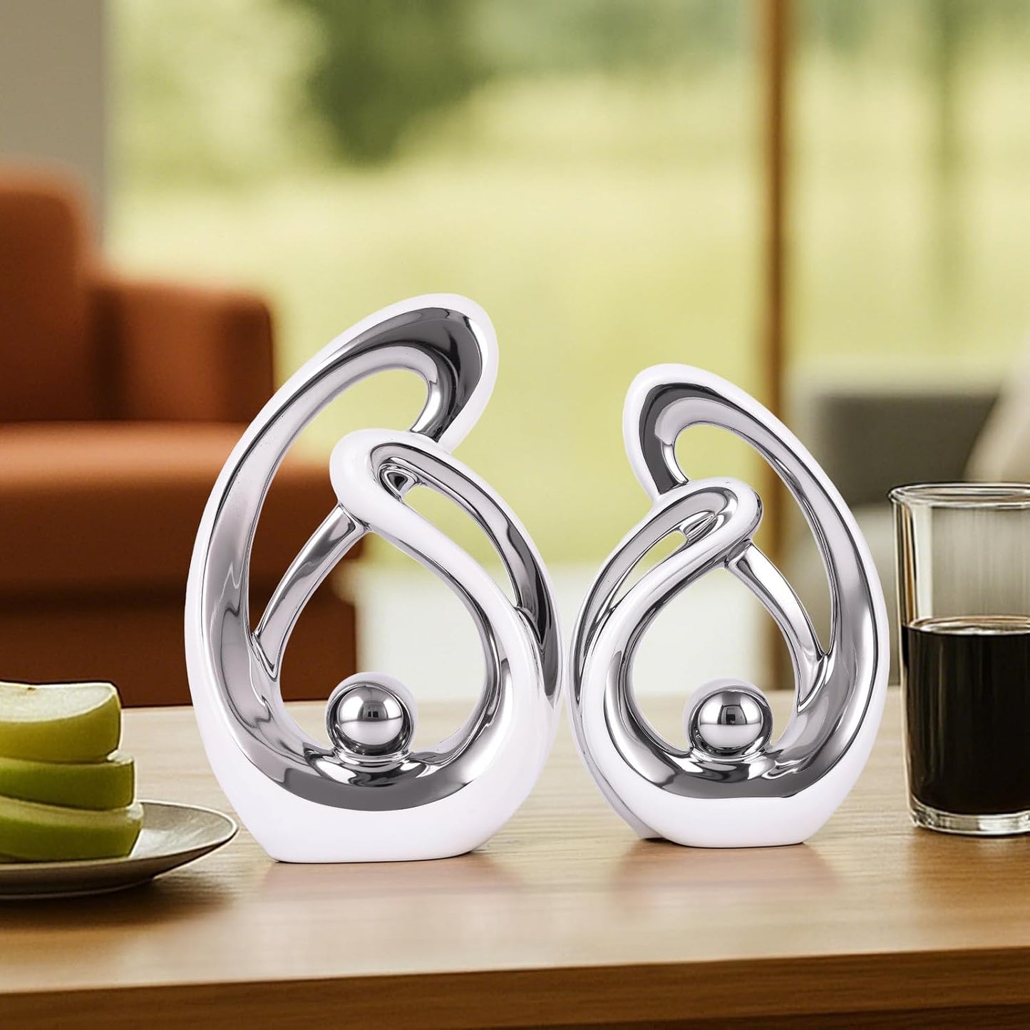 Abstract Ceramic Statue / White Silver / Small / Set of 2