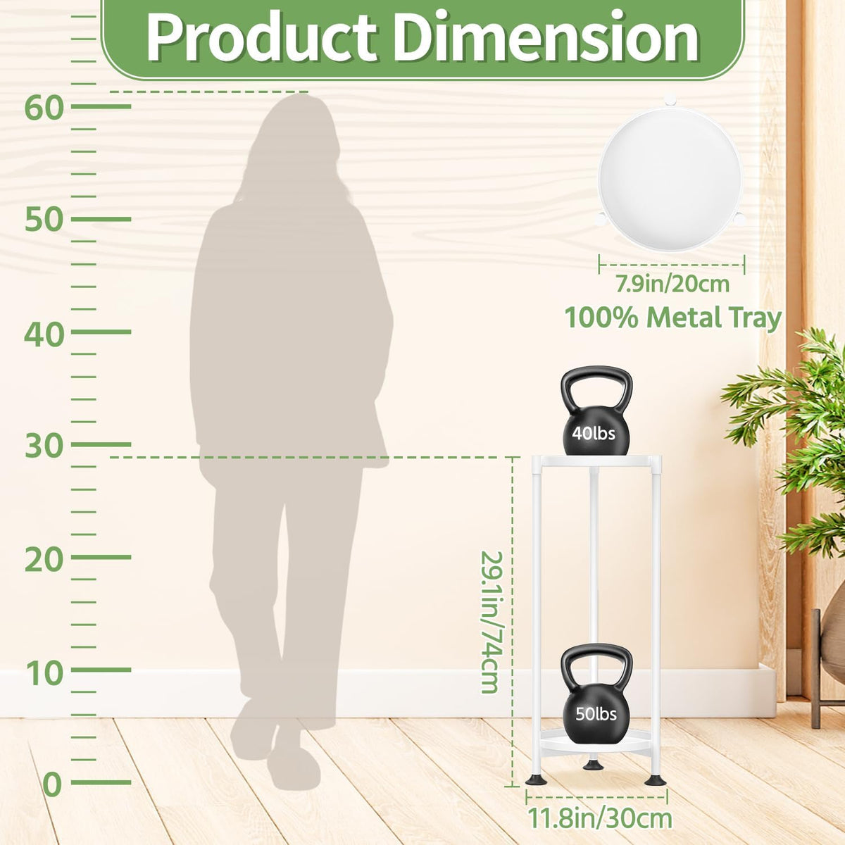 KMOTASUO 2 Tier Metal Plant Stand Tall for Indoor Outdoor Corner, White | Heavy Duty Flower Holder Rack, Modern