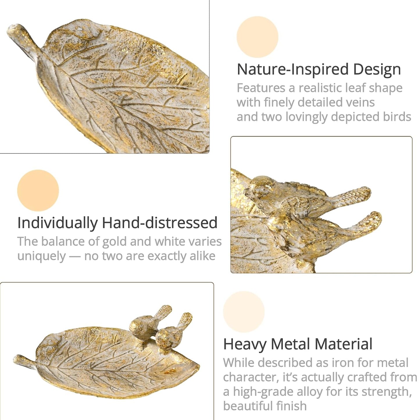 Wash Gold Leaf Jewelry Tray for Rings Earrings Necklace / White / 5 Inch