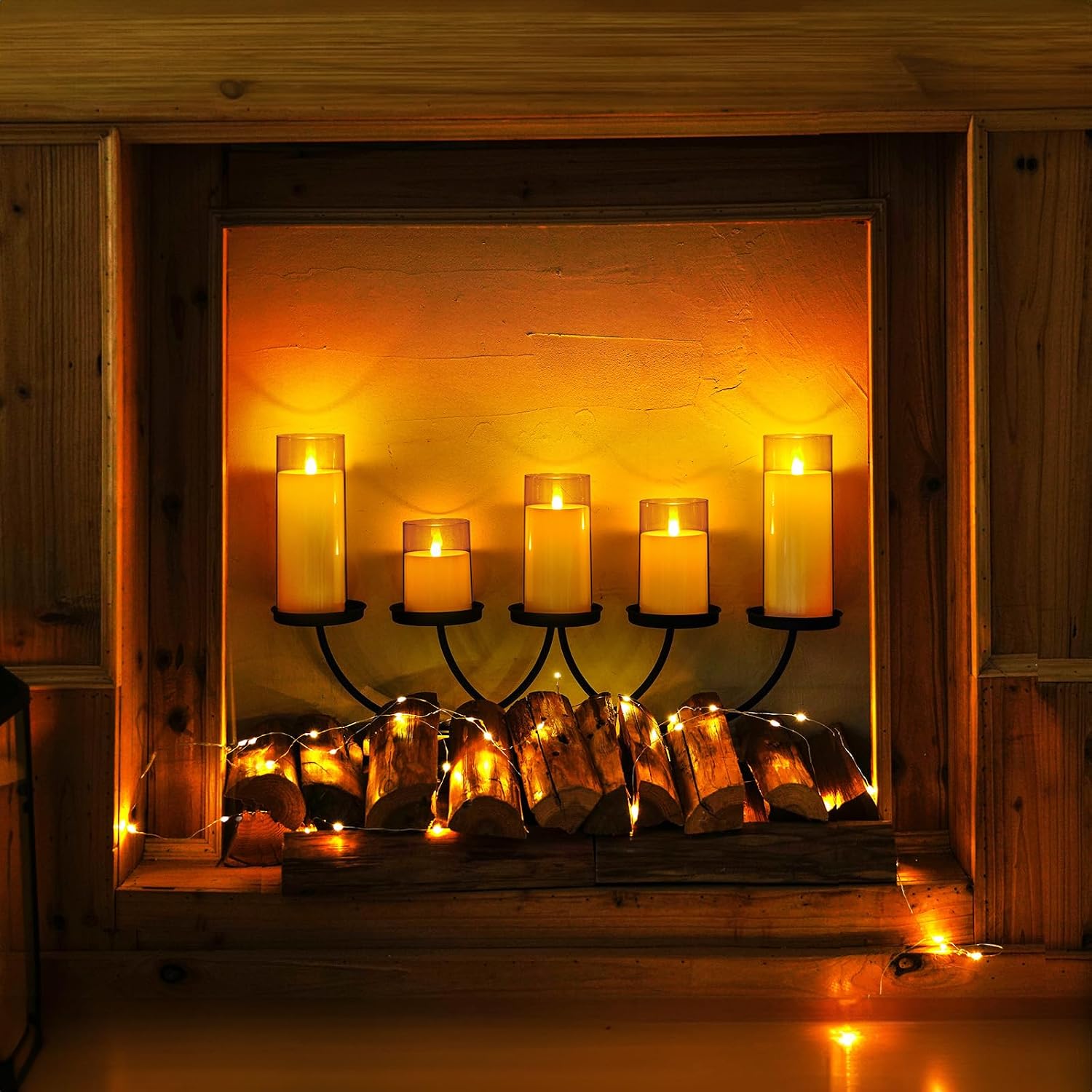 Homemory Amber Flickering Flameless Candles, Battery Operated Acrylic LED Pillar Candles with Remote Control and Timer