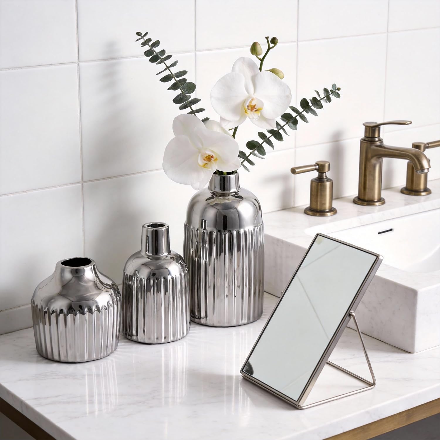 Ceramic Vase 3-Piece Set / Silver
