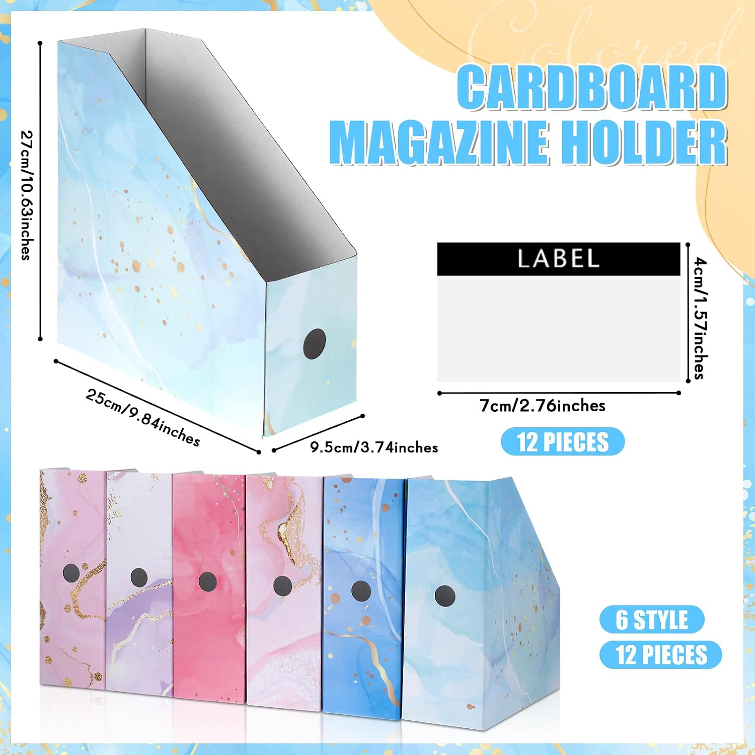 PerKoop 12 Pcs Decorative Magazine File Holders Floral Foldable File Folders Magazine Storage Boxes Rack Desk Organizer