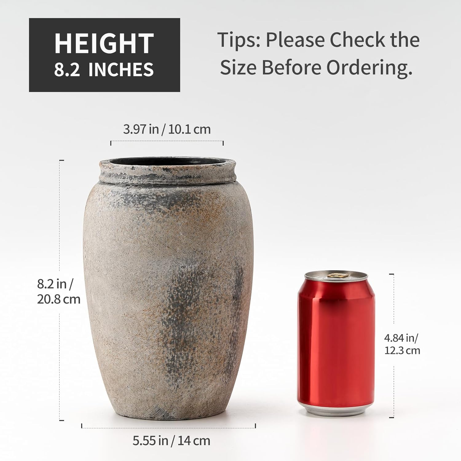 Ceramic Vase / Ceramic Vases / Gray- 8.2 / 8.2 Inch