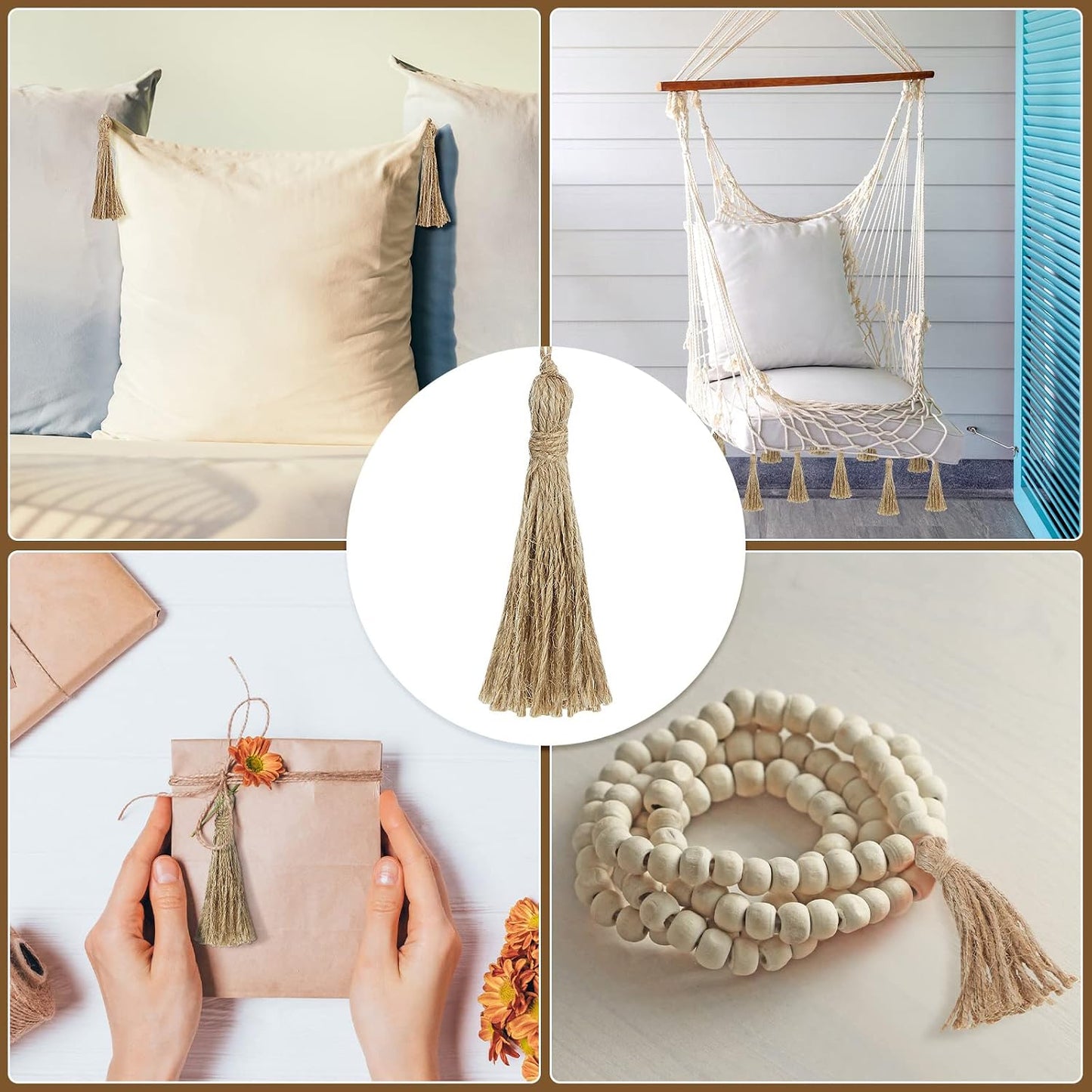 Jute Tassels for Crafts Small Tassels Bulk for Jute Rope DIY Wood Beads / Natural / Set of 40