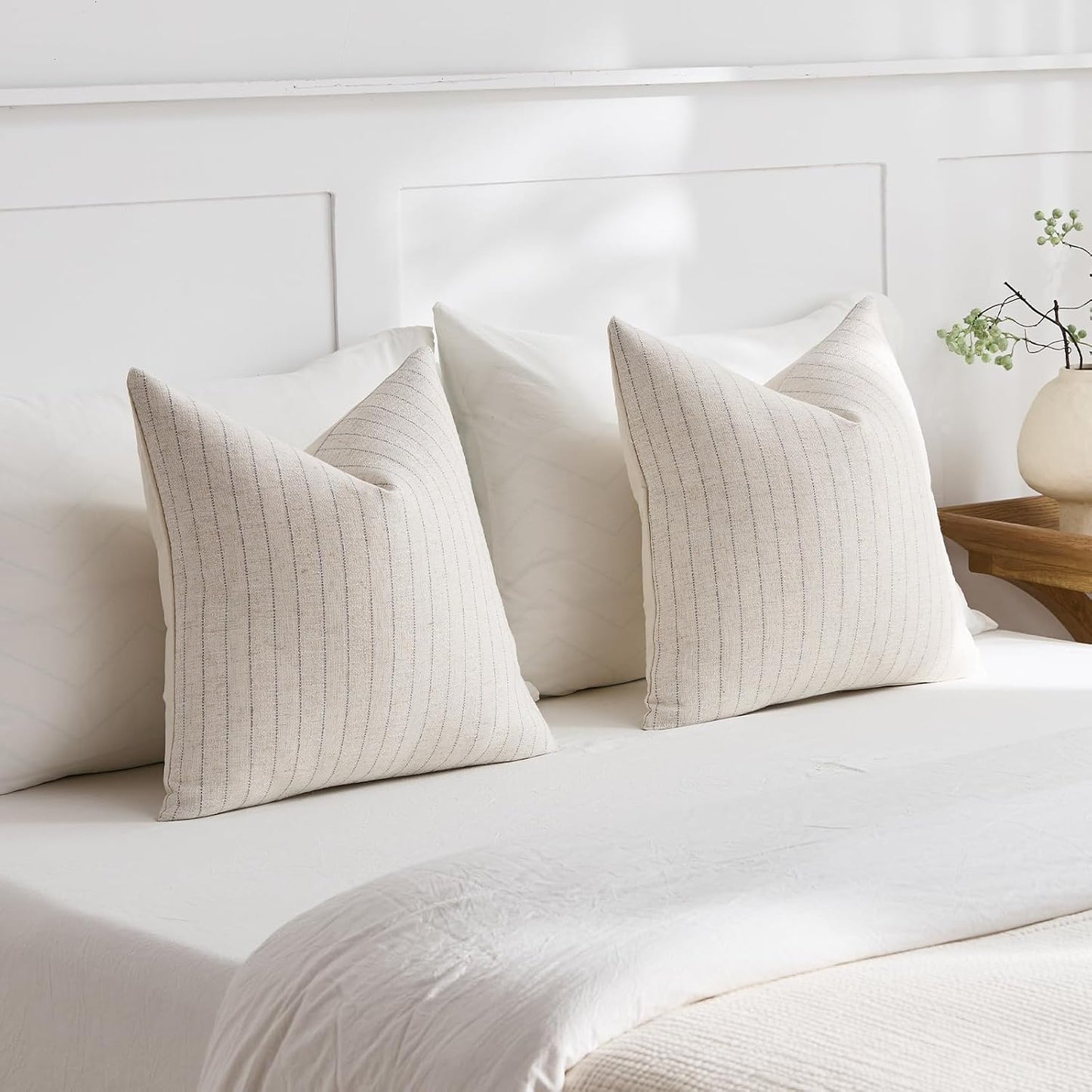 Linen Striped Throw Pillow Covers Neutral Couch Pillow Cases Farmhouse / Grey / 18 x 18 / Set of 2