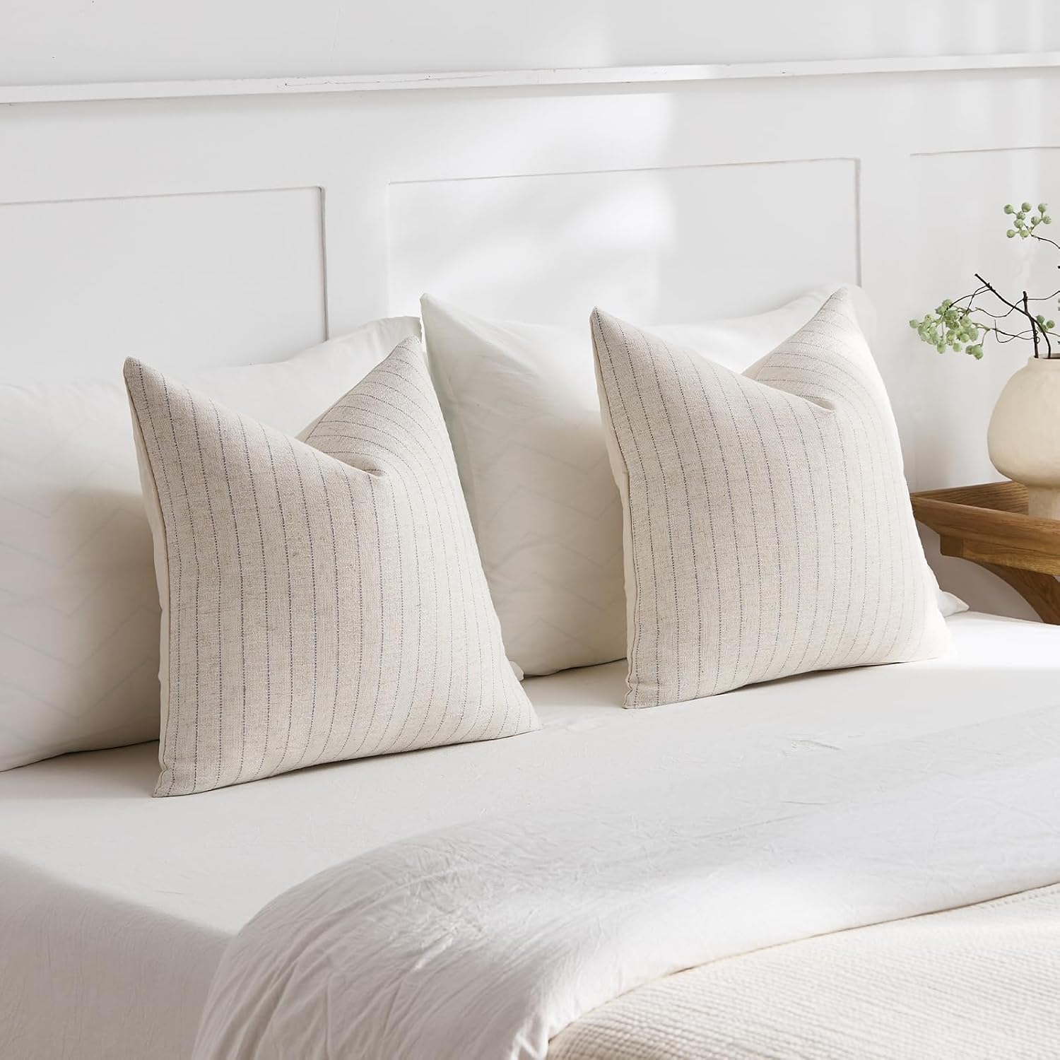 Linen Striped Throw Pillow Covers Neutral Couch Pillow Cases Farmhouse / Grey / 18 x 18 / Set of 2