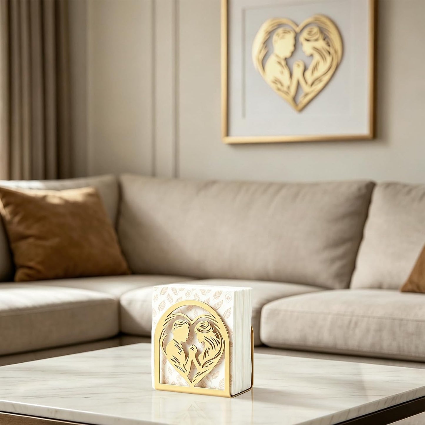 Napkin Holder / Love-Themed Decorative Metal Napkin Dispenser / Gold