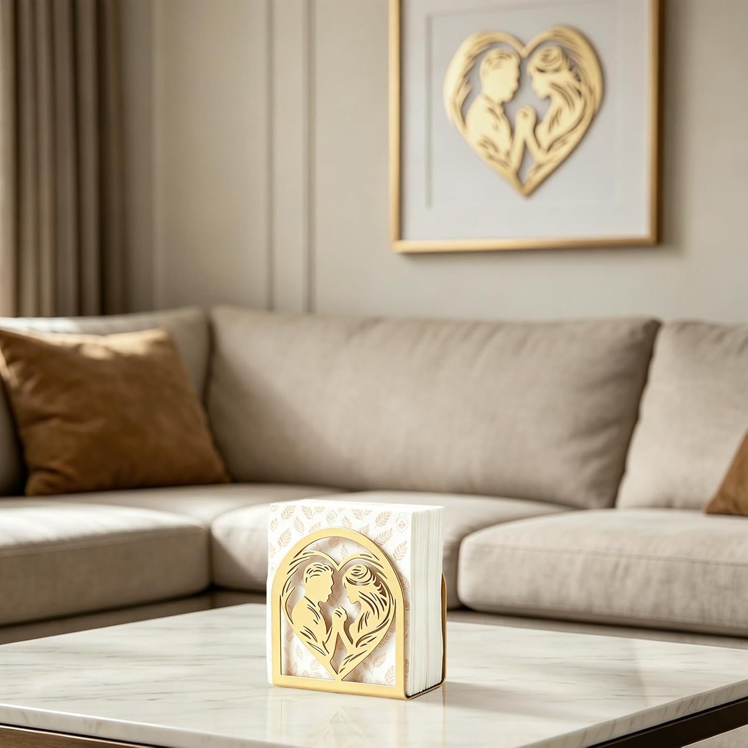 Napkin Holder / Love-Themed Decorative Metal Napkin Dispenser / Gold