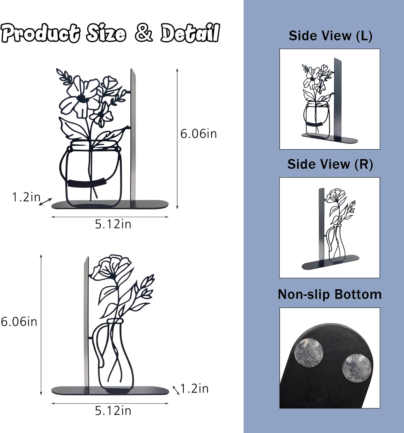 Metal Flower Book Ends / Black