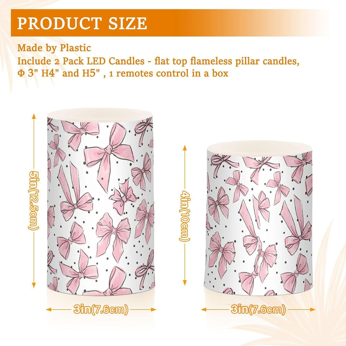 Flickering Flameless Candles, Cute Bows Pink LED Candles with Remote Timer, Set of 2 Battery Operated Candle for