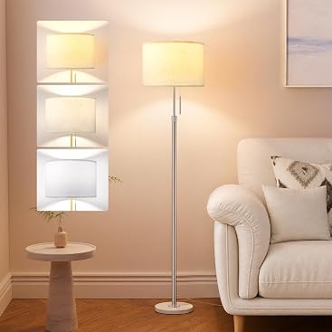 Ambimall Height Adjustable Modern Floor Lamp, Silver & White