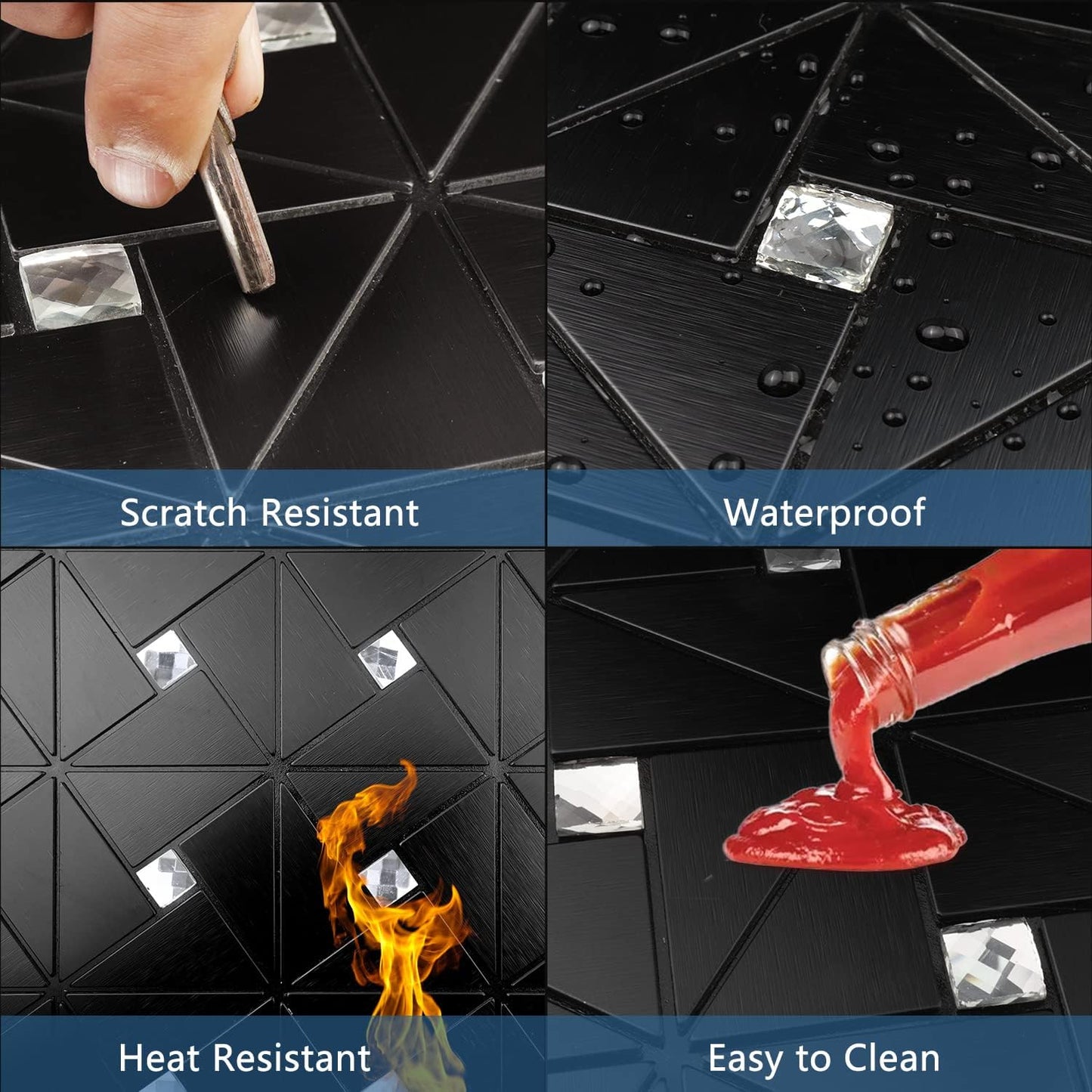 Metal Tile Stick on Backsplash / Black / Set of 10