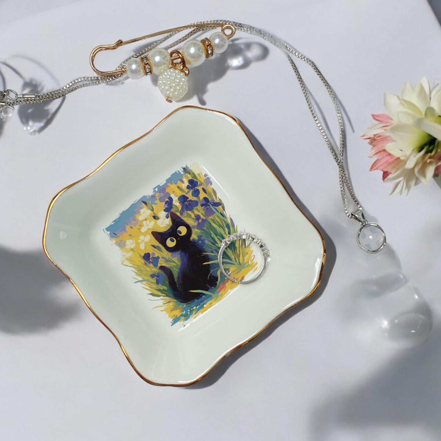 Van Gogh Cat Jewelry Dish/Cat Trinket/Gifts for Cat Lovers/Personalized Gifts Van Gogh / Black Cat