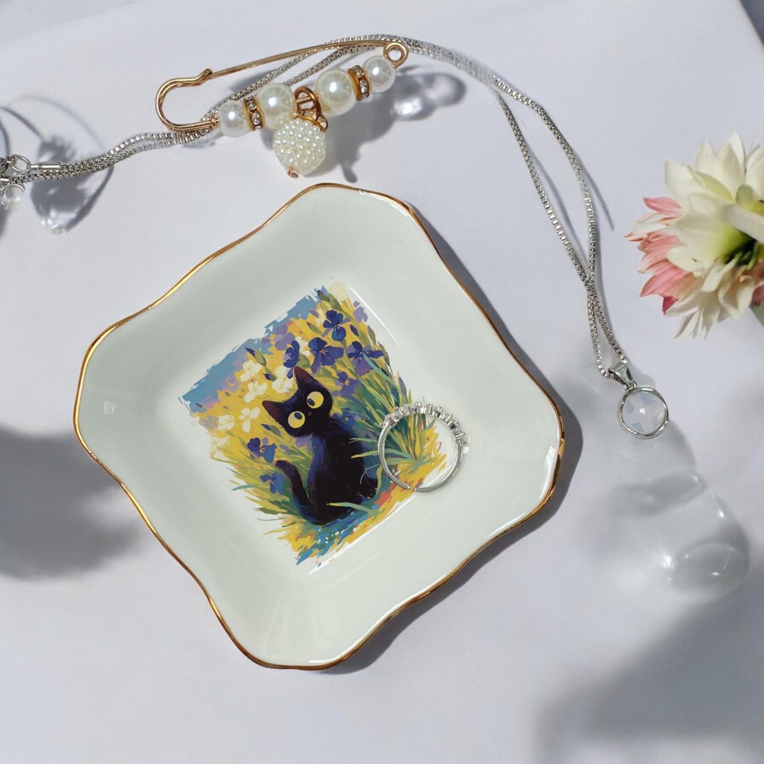 Van Gogh Cat Jewelry Dish/Cat Trinket/Gifts for Cat Lovers/Personalized Gifts Van Gogh / Black Cat
