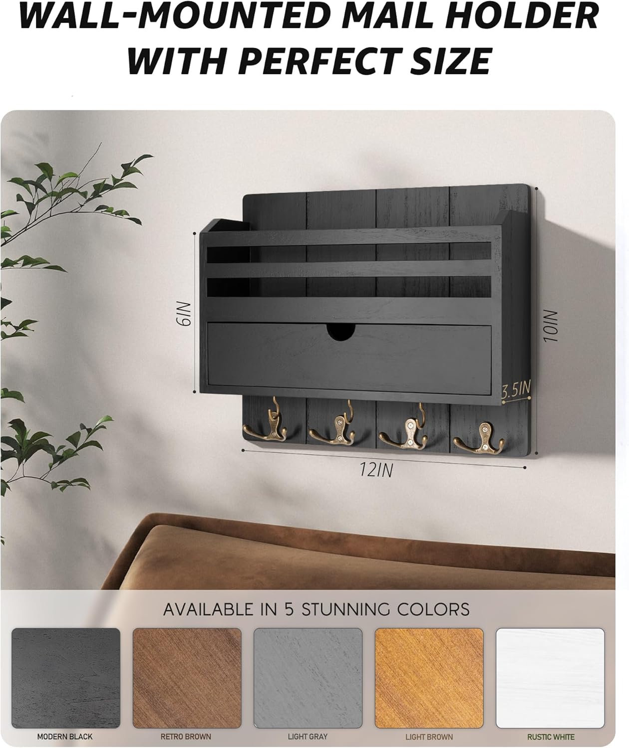 Wood Key Holder Wall Mount / Black