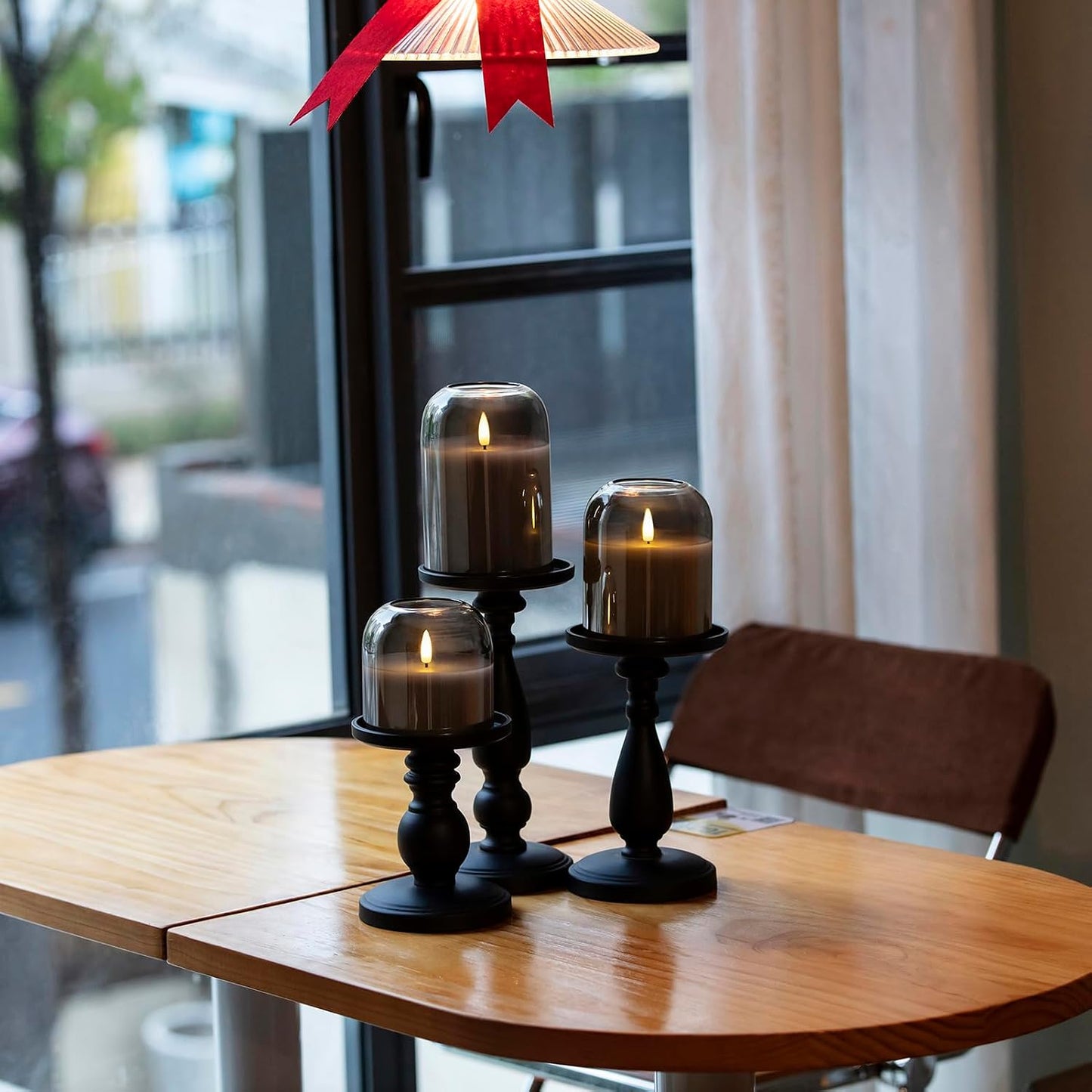 volnyus Grey Glass Flameless Candles with Remote Set of 3 Battery Operated Flickering LED Pillar Candles Real Wax Wick