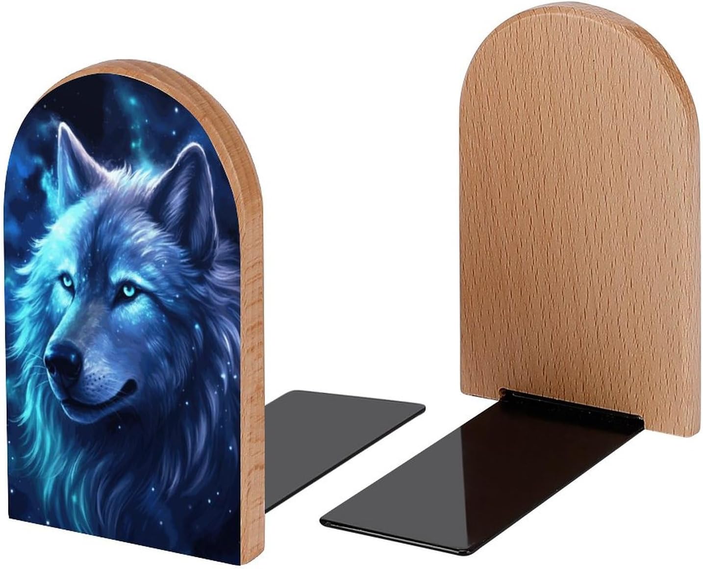 Wolf Galaxy Book Ends Decorative Wood Bookends / Blue