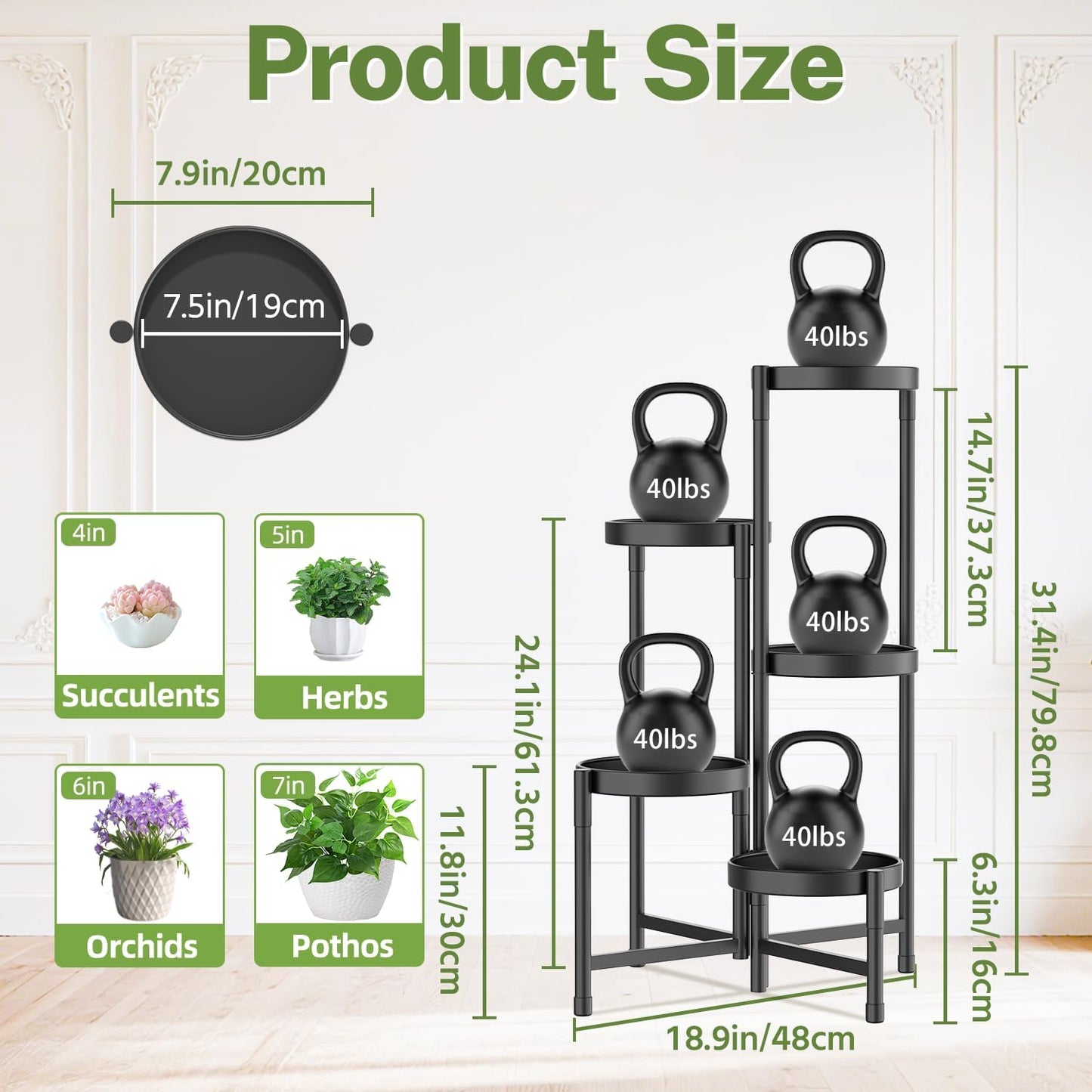 iDavosic.ly Plant Stand Indoor Outdoor, 5 Tier Metal Corner Shelf, Black | Tiered Flower Display Holder, Folding Multi
