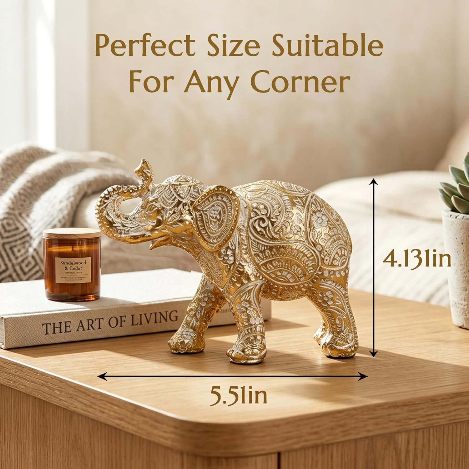 Elephant Statue Boho Home Decor Paisley Filigree Accent / Filigree Gold