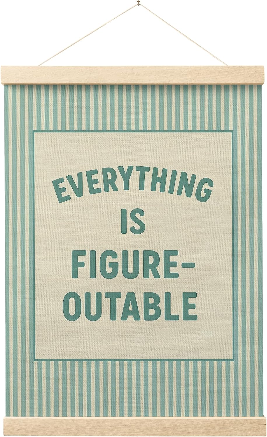 FGFK Everything Is Figureoutable Positive Affirmations Wall Art Poster Hanger Frame, Retro Cyan Inspirational Canvas