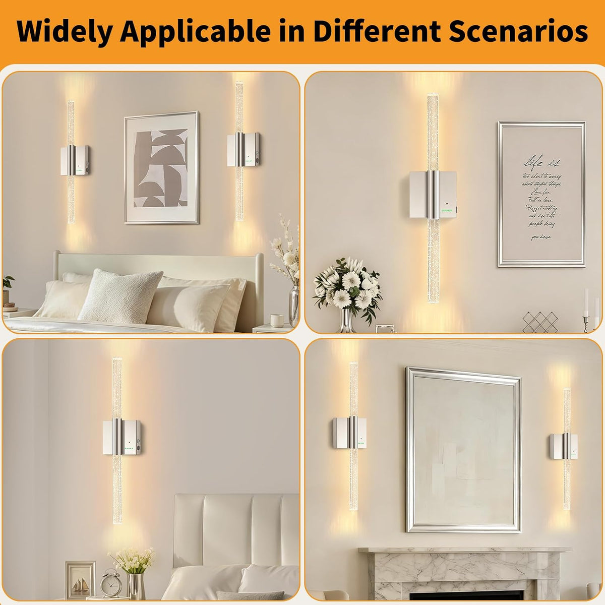 Battery Operated Wireless Wall Sconces, 2 Pack Dimmable Wall Lighting | Slypadan Extra Large Rechargeable