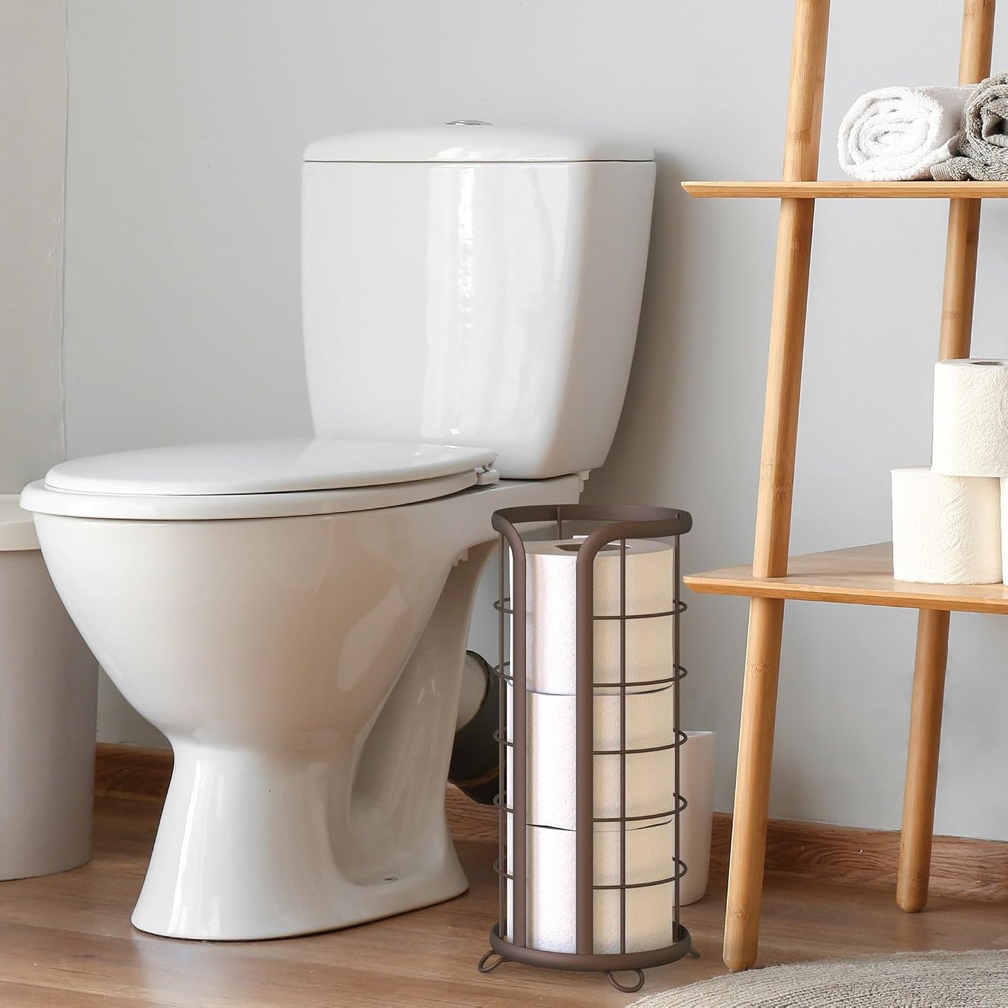 BROOKSTONE Toilet Paper Holder Stand Reserve - Free Standing Toilet Paper Stand with Storage that Holds Mega Rolls