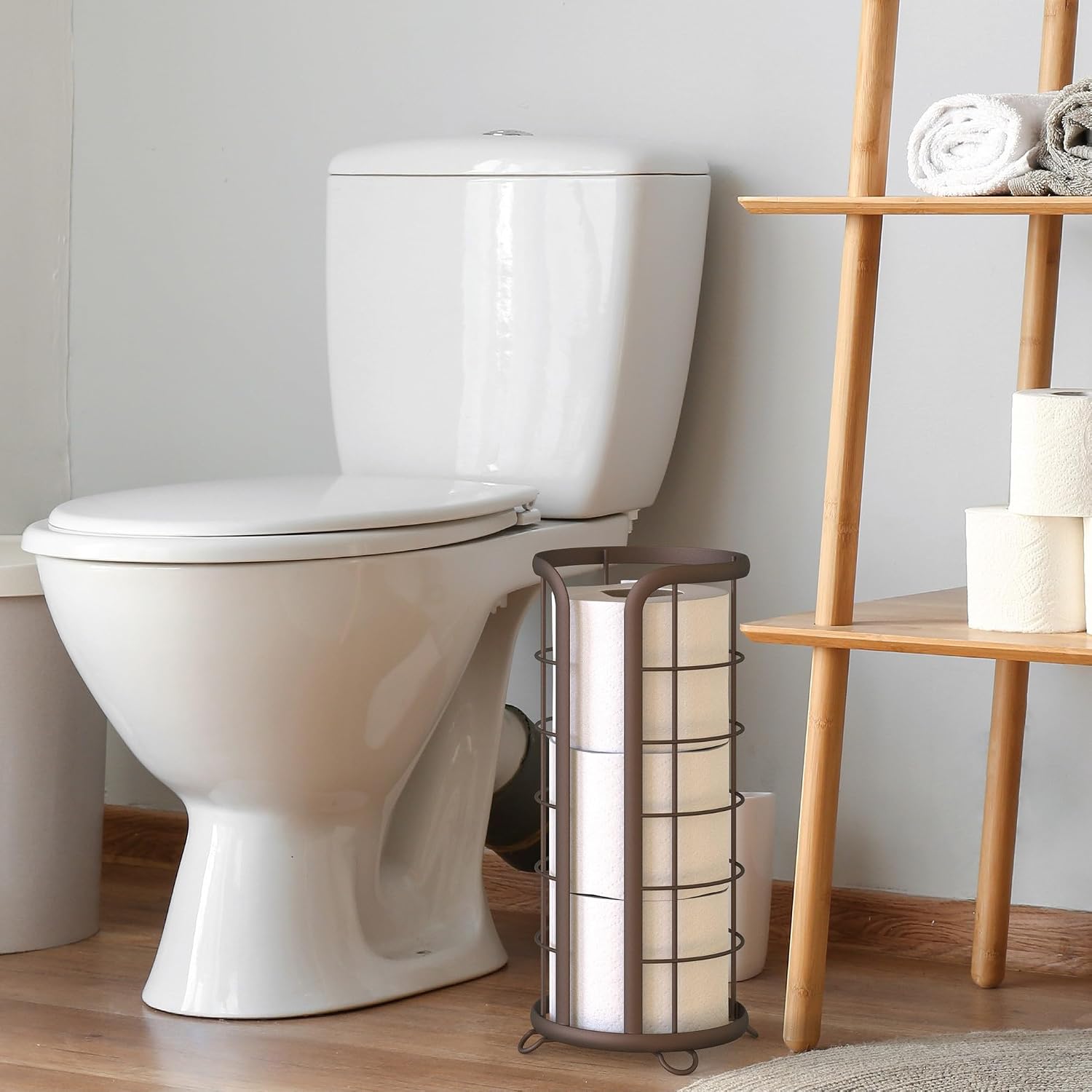 BROOKSTONE Toilet Paper Holder Stand Reserve - Free Standing Toilet Paper Stand with Storage that Holds Mega Rolls