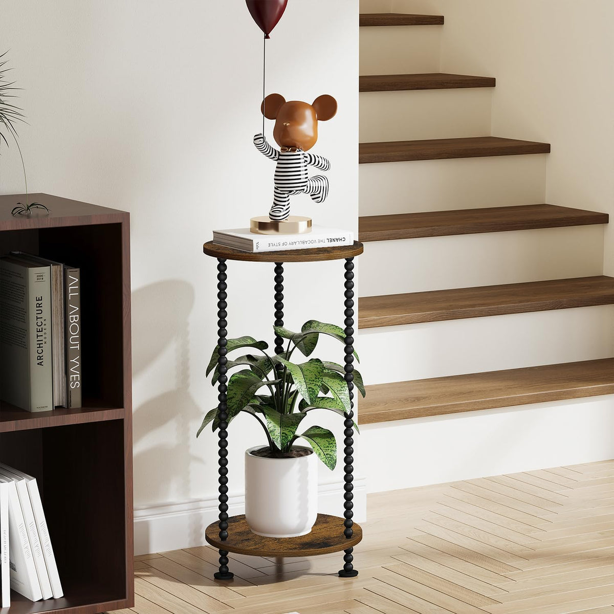 YINMIT 2 Tier Plant Stand Indoor, Small Corner Plant Stand, 23.2" Tall | Vertical Flower Holder with Metal Spindle