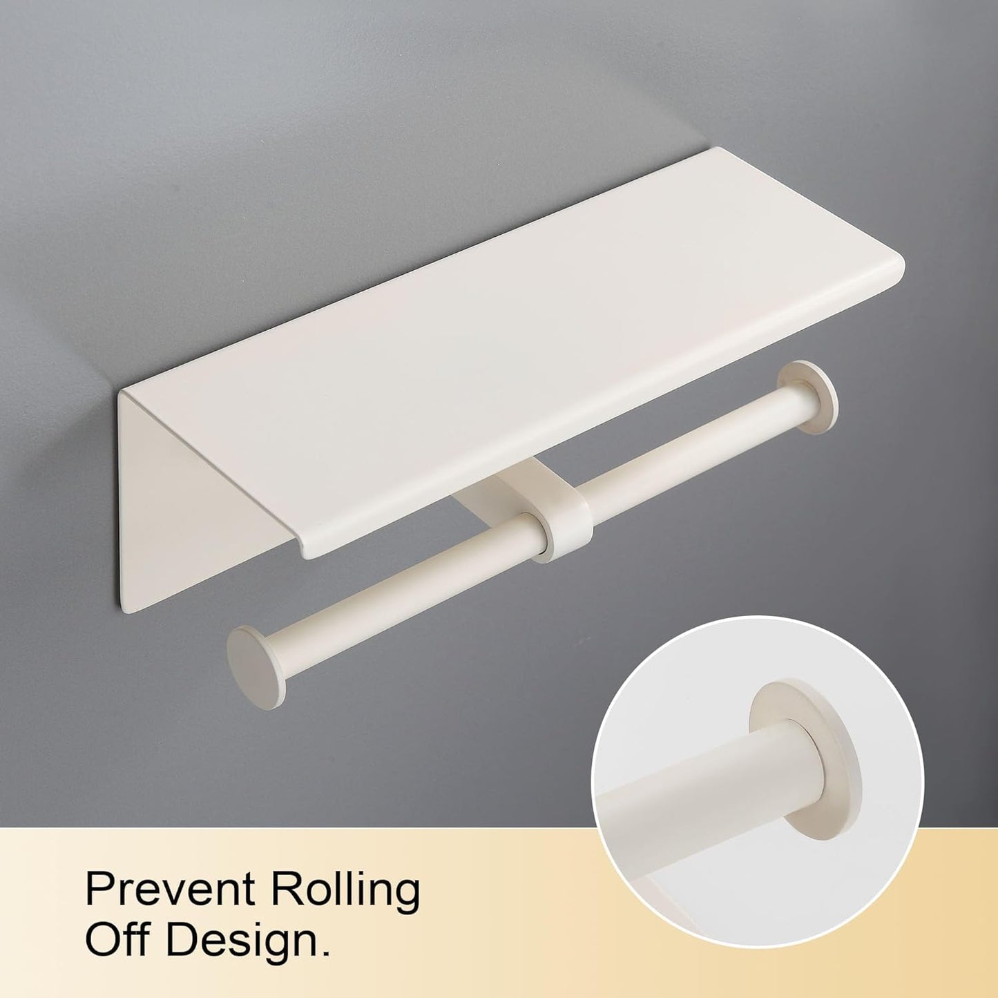 BGL Double Toilet Paper Holder with Shelf White Stainless Steel 304 Wall Mount Double Toilet Roll Holder for Bathroom