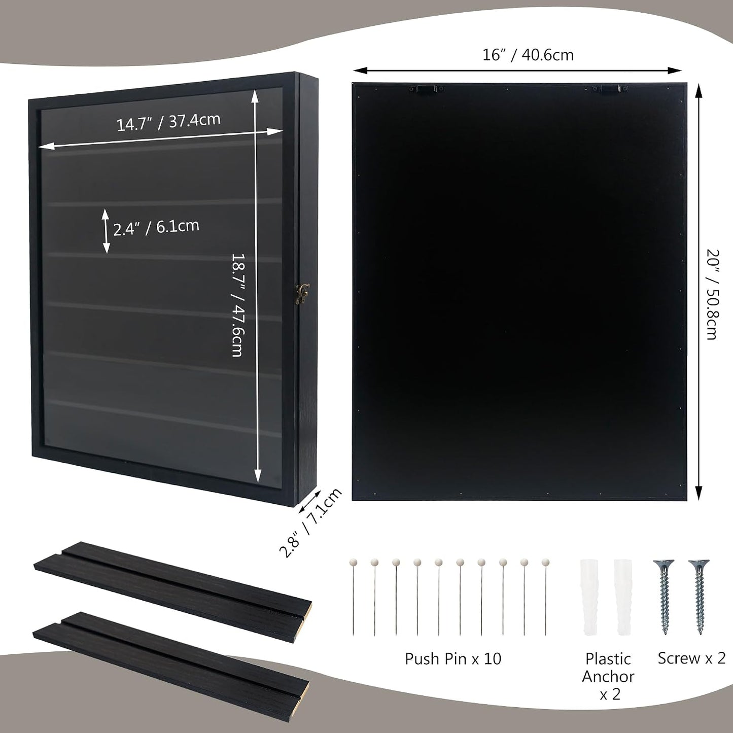 16x20 Wooden Shadow Box Frame with Removable Shelves Deep Display Case for Military Medals Keepsakes Black