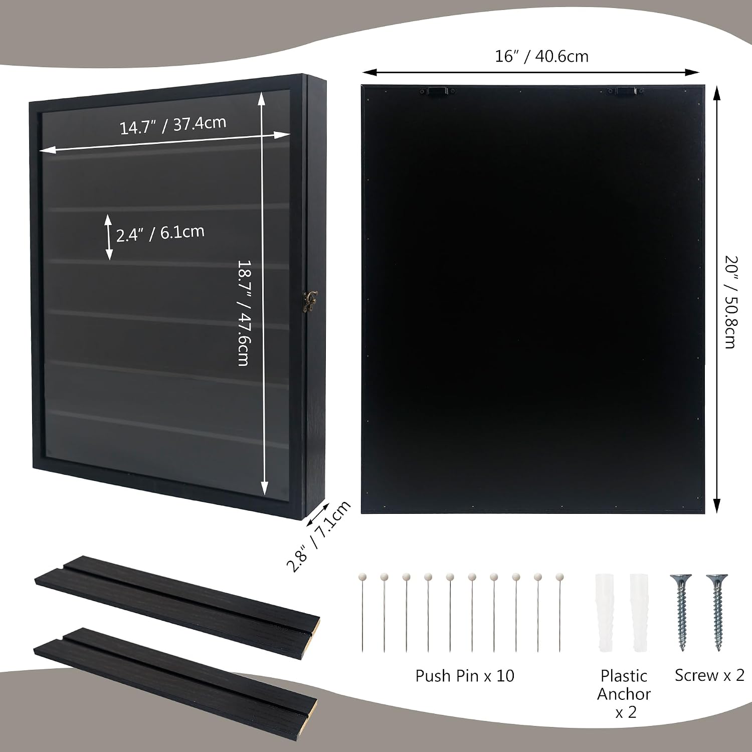 16x20 Wooden Shadow Box Frame with Removable Shelves Deep Display Case for Military Medals Keepsakes Black