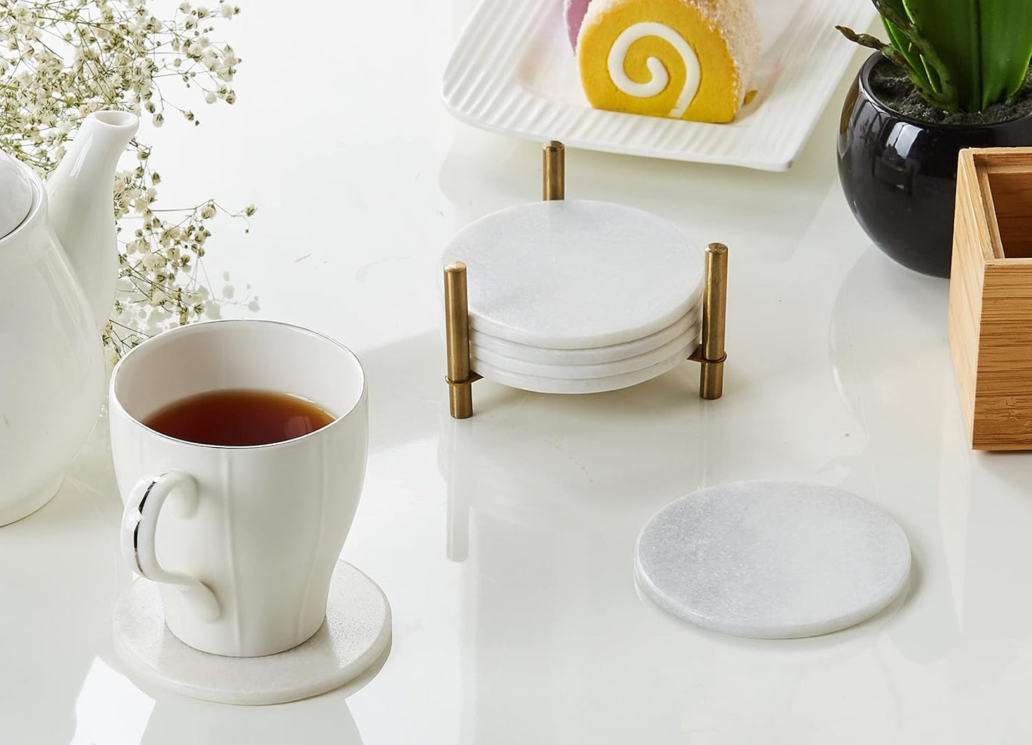 Stone Coasters Set / Natural / Set of 6