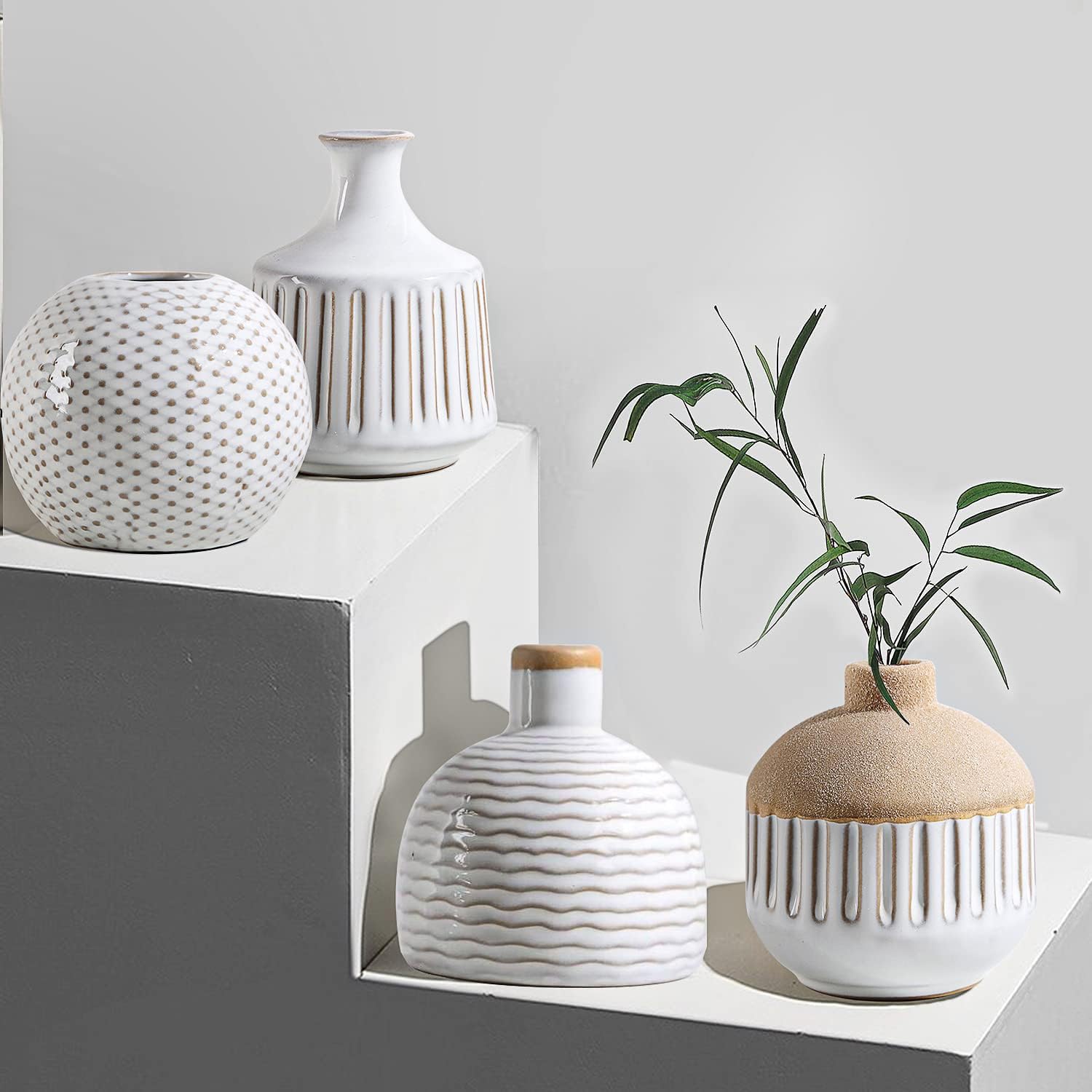 Boho Minimalist Small Ceramic Vase / Antique / Antique White / Set of 4