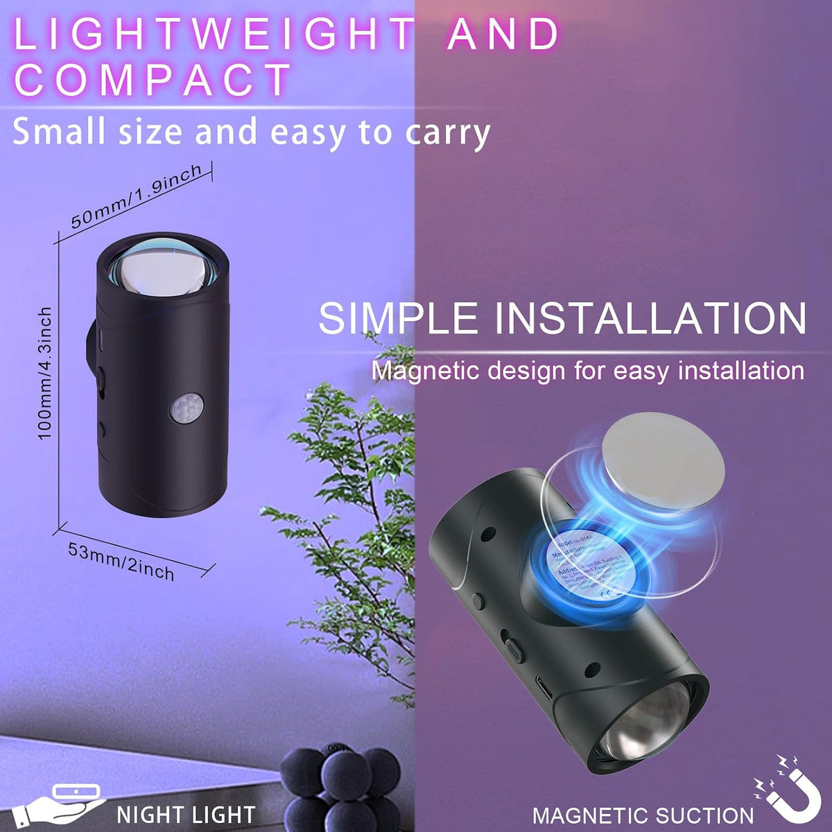 Rechargeable Motion Sensor Night Light, Magnetic RGB Wall Sconces 2 Pack | 7 Color Motion Sensor Light Indoor, 1500mAh