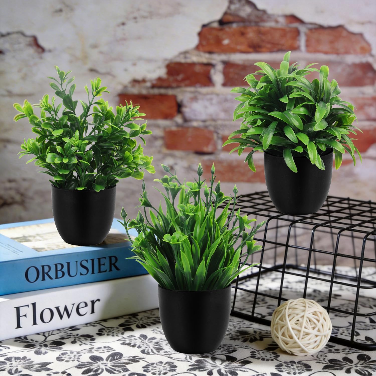 Artificial Plants Mini Fake Plants in Pots / Eucalyptus Black Potted Plant / Set of 8