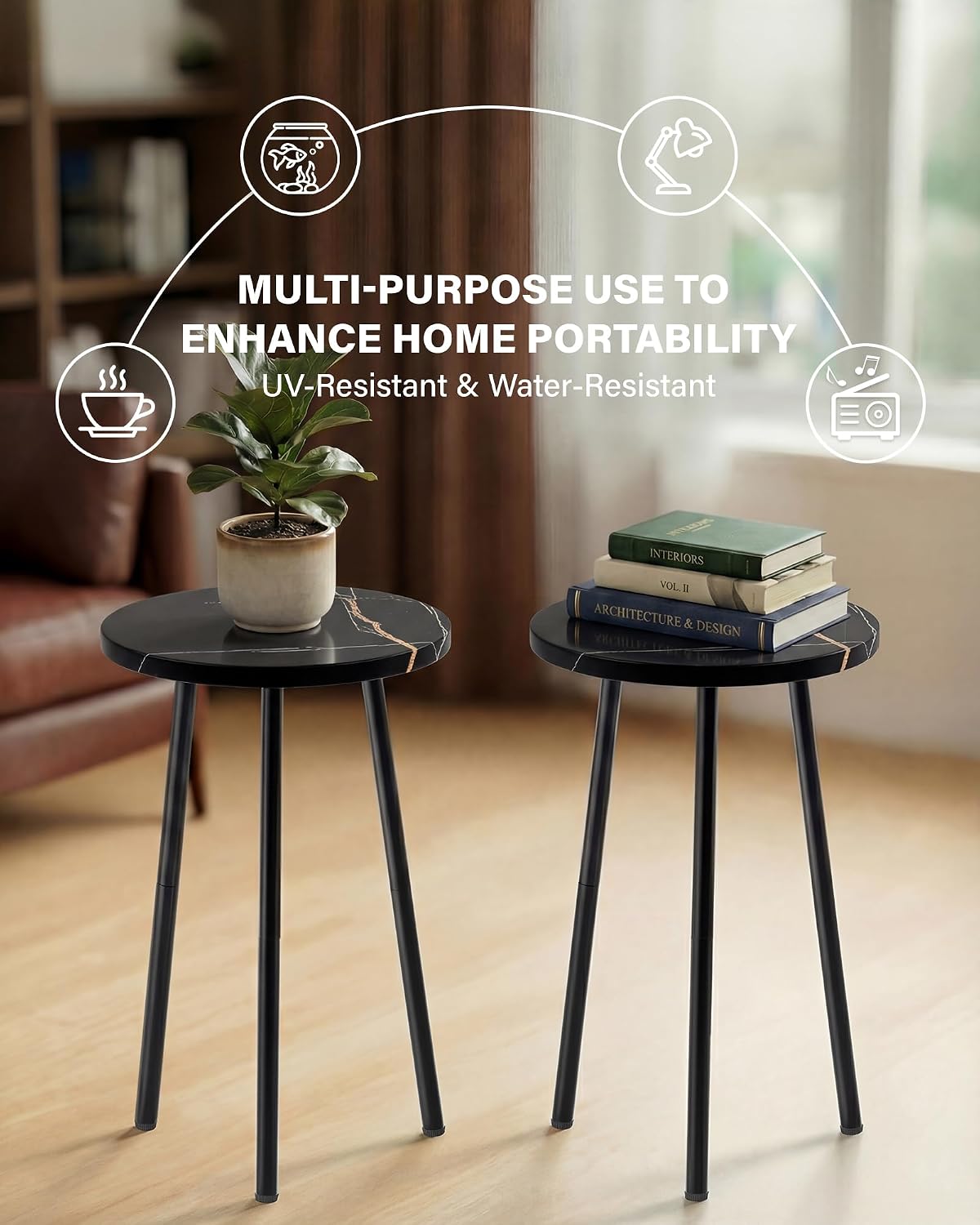 Plant Stand Indoor 2 Pack: Corner Wood 20 Inch Plant Stand - Plant Table | Mid Century Modern Decor - Small Round Plant