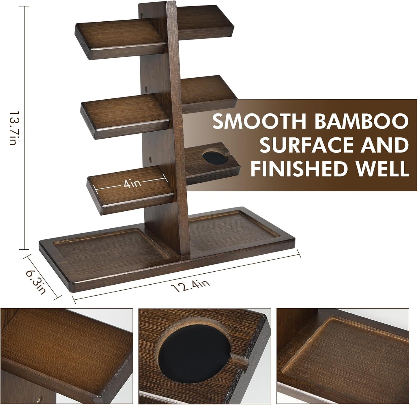 ikkle Watch Holder Stand with Charging Station Wooden Watch Display Tower Jewelry Organizer for Rings, Coins Bracelets