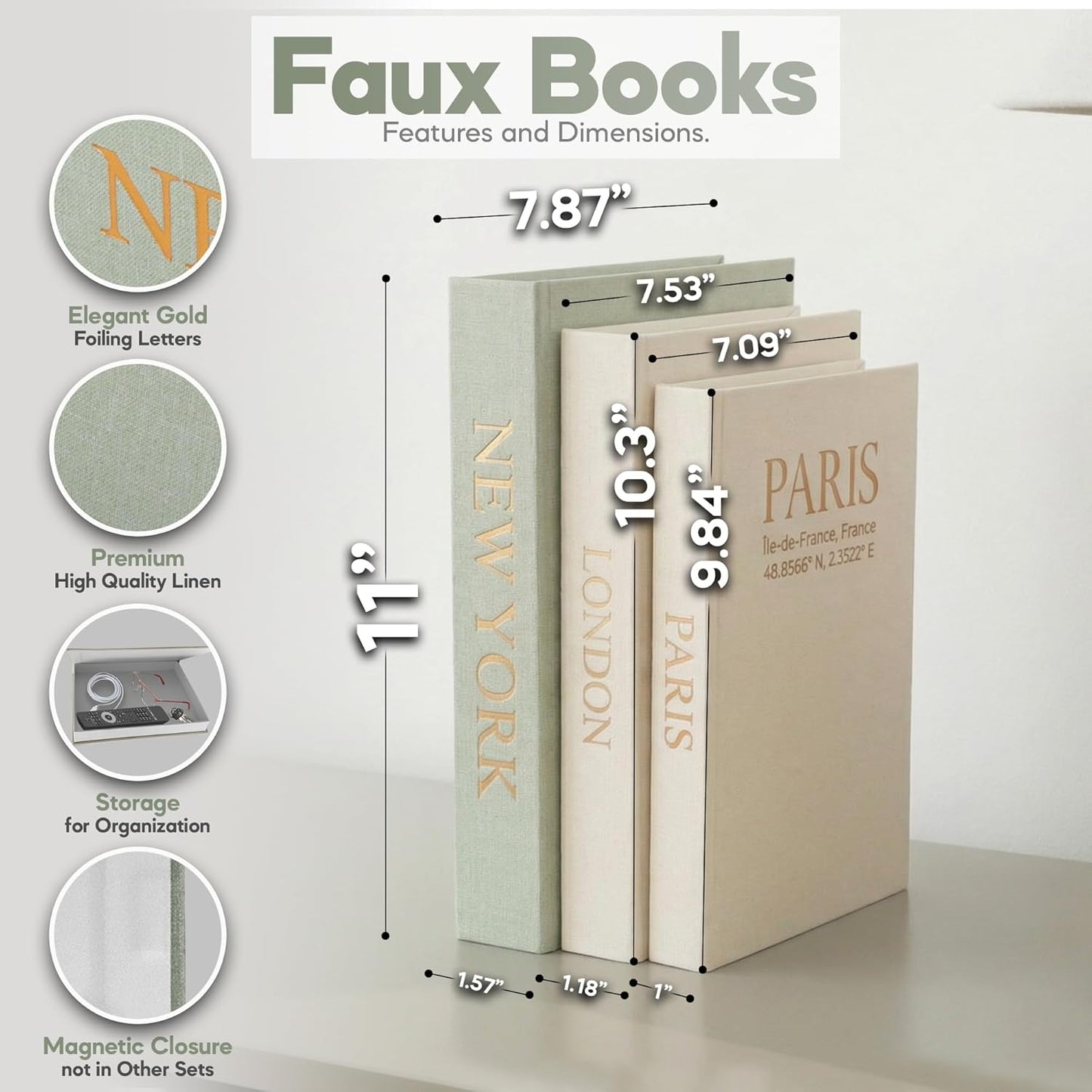 Faux Book Storage Box -Green/Beige/Beige-Decorative Faux / Green-cream-cream / Modern / Set of 3