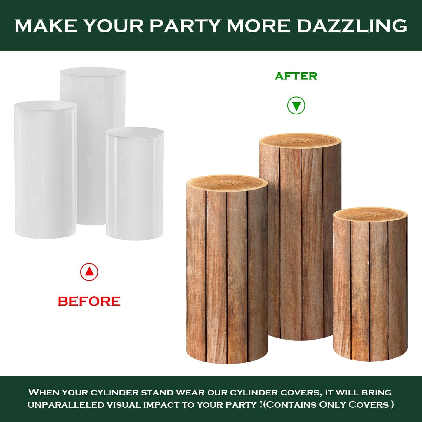 Spandex Wooden Cylinder Stand Covers for Party / WOOD / Set of 3