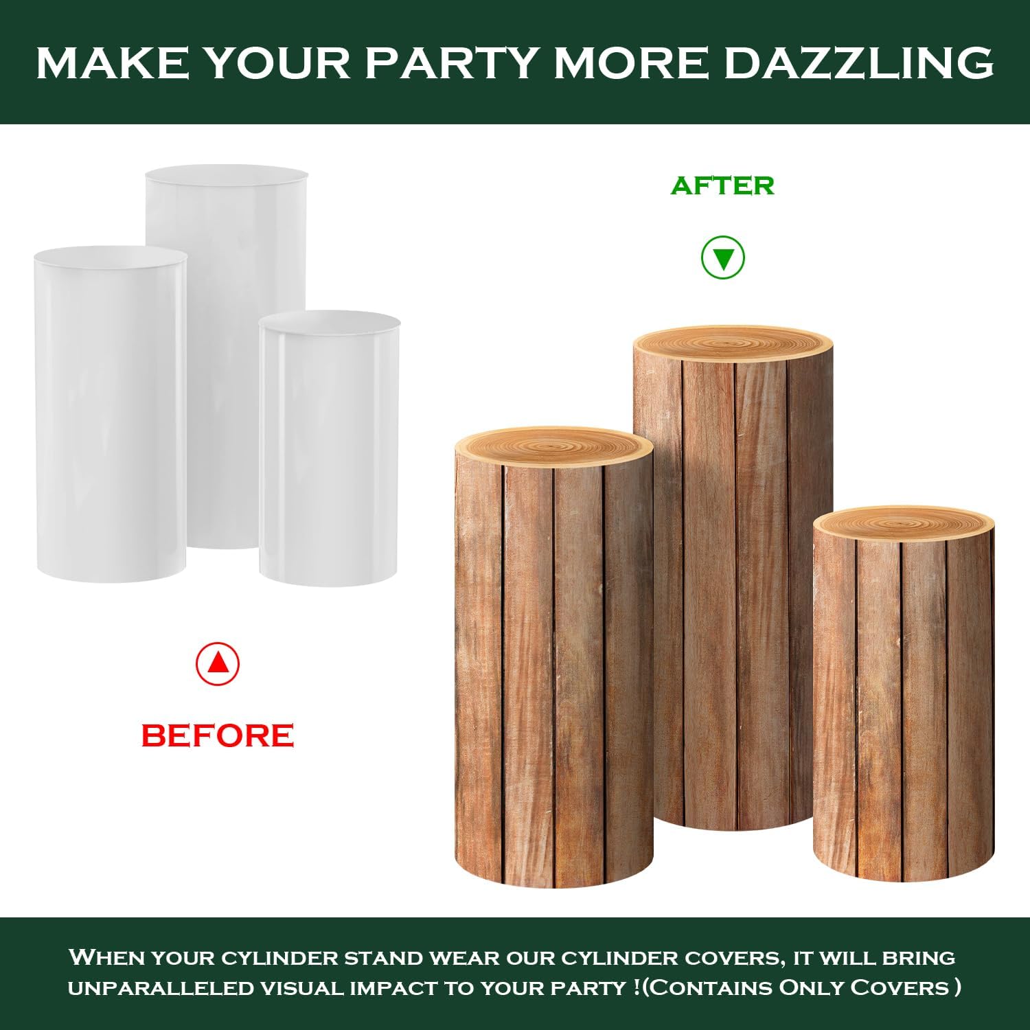 Spandex Wooden Cylinder Stand Covers for Party / WOOD / Set of 3