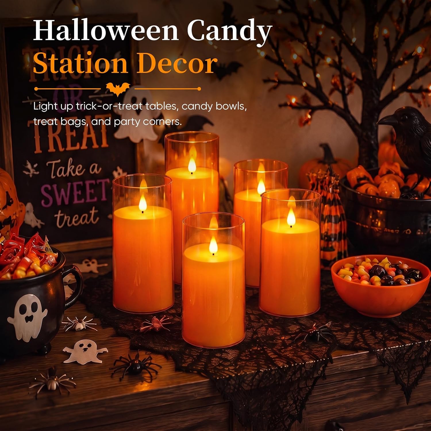 Homemory Halloween Orange Flameless Candles, Battery Operated LED Candles with Remote and Timer, Candles for Halloween