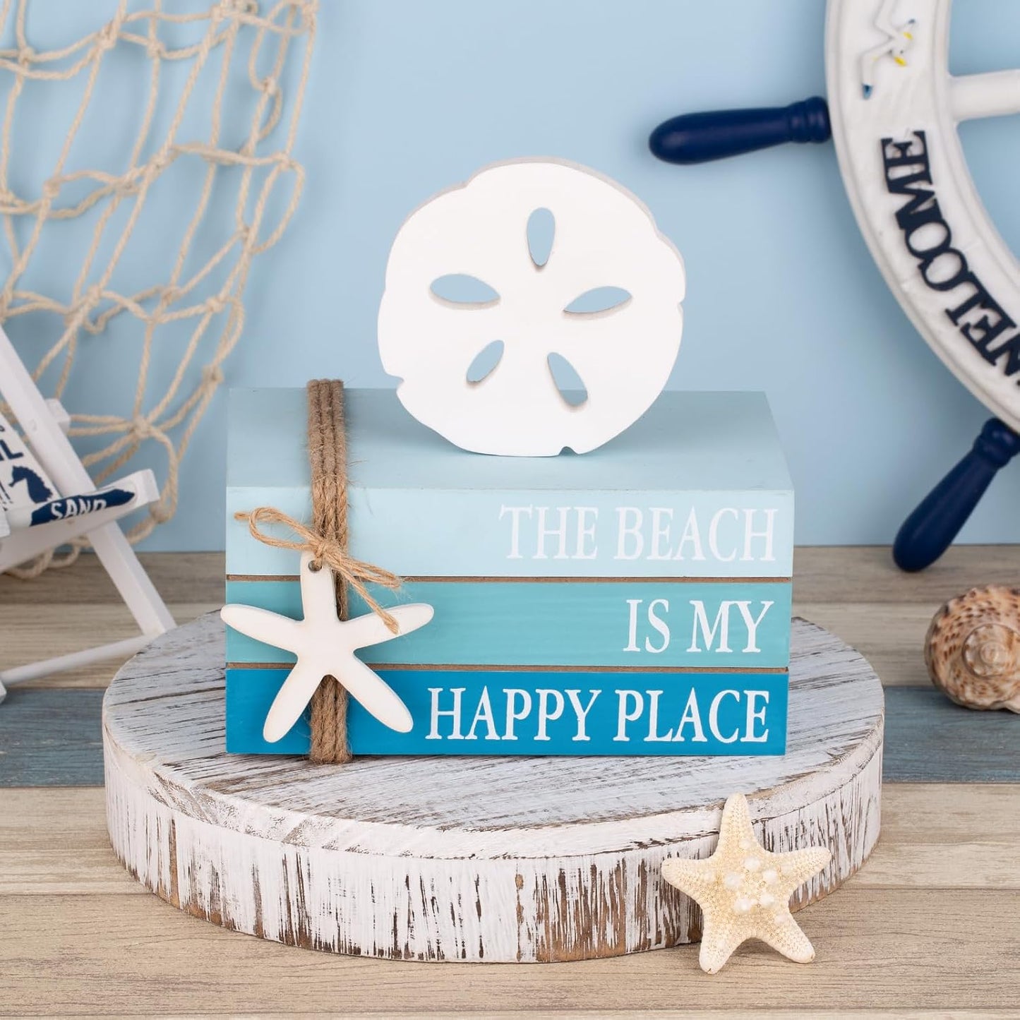 Summer Tiered Tray & Wooden Ocean Book / Blue